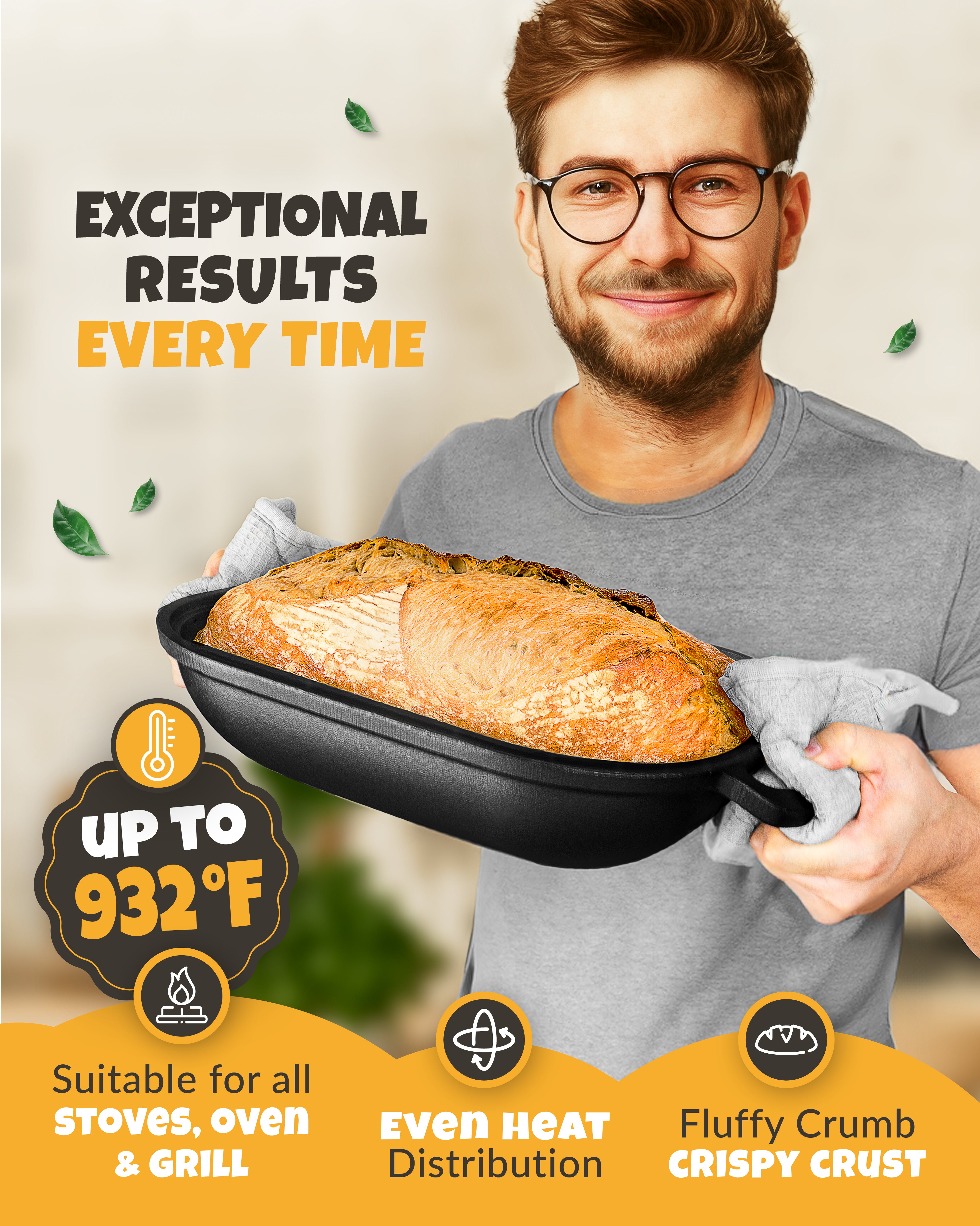 7.2QT Cast Iron Bread Pan Baking Set – Matte Black Finish
