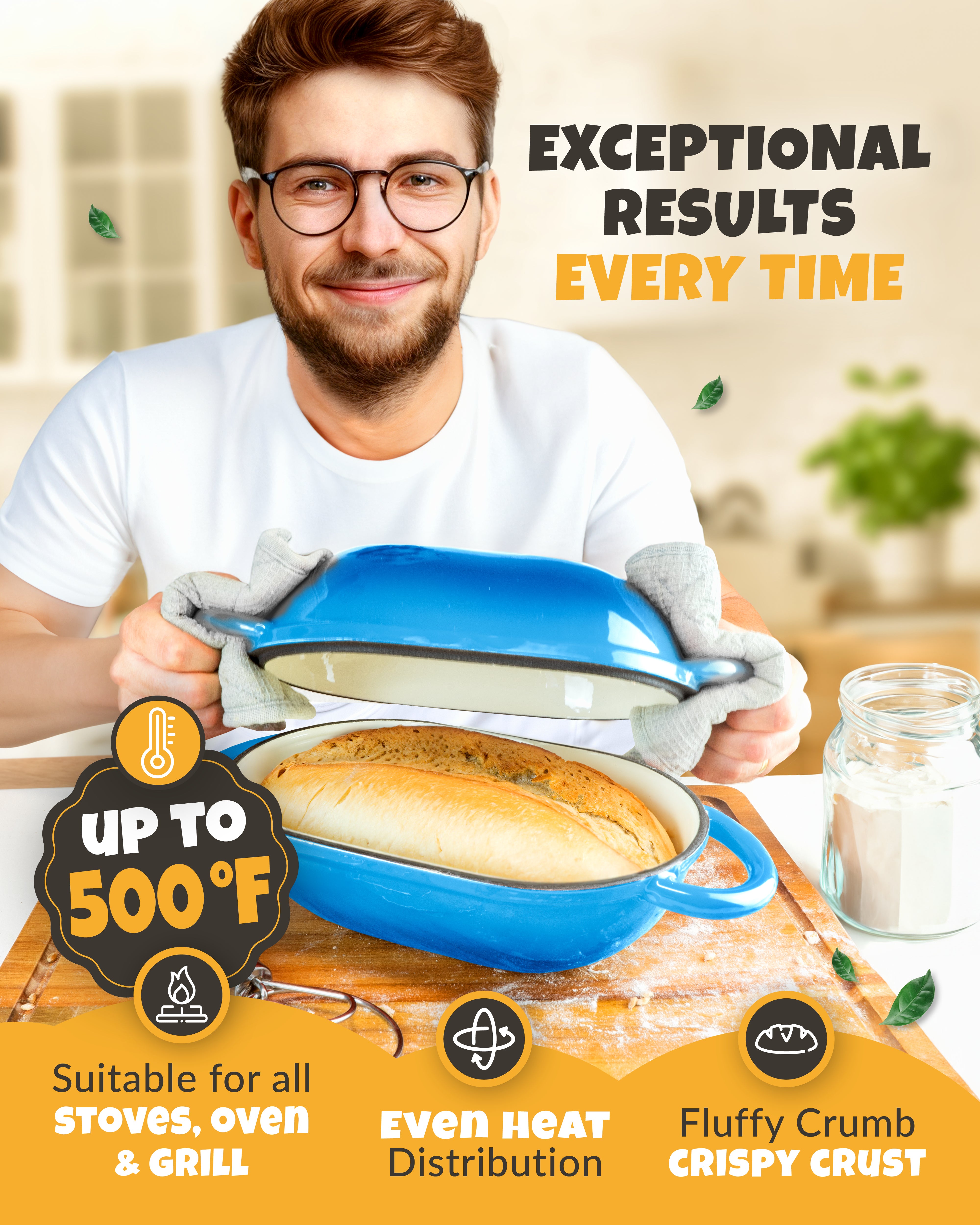 2QT Enamel Oval Dutch Oven Baking Set – Blue Finish