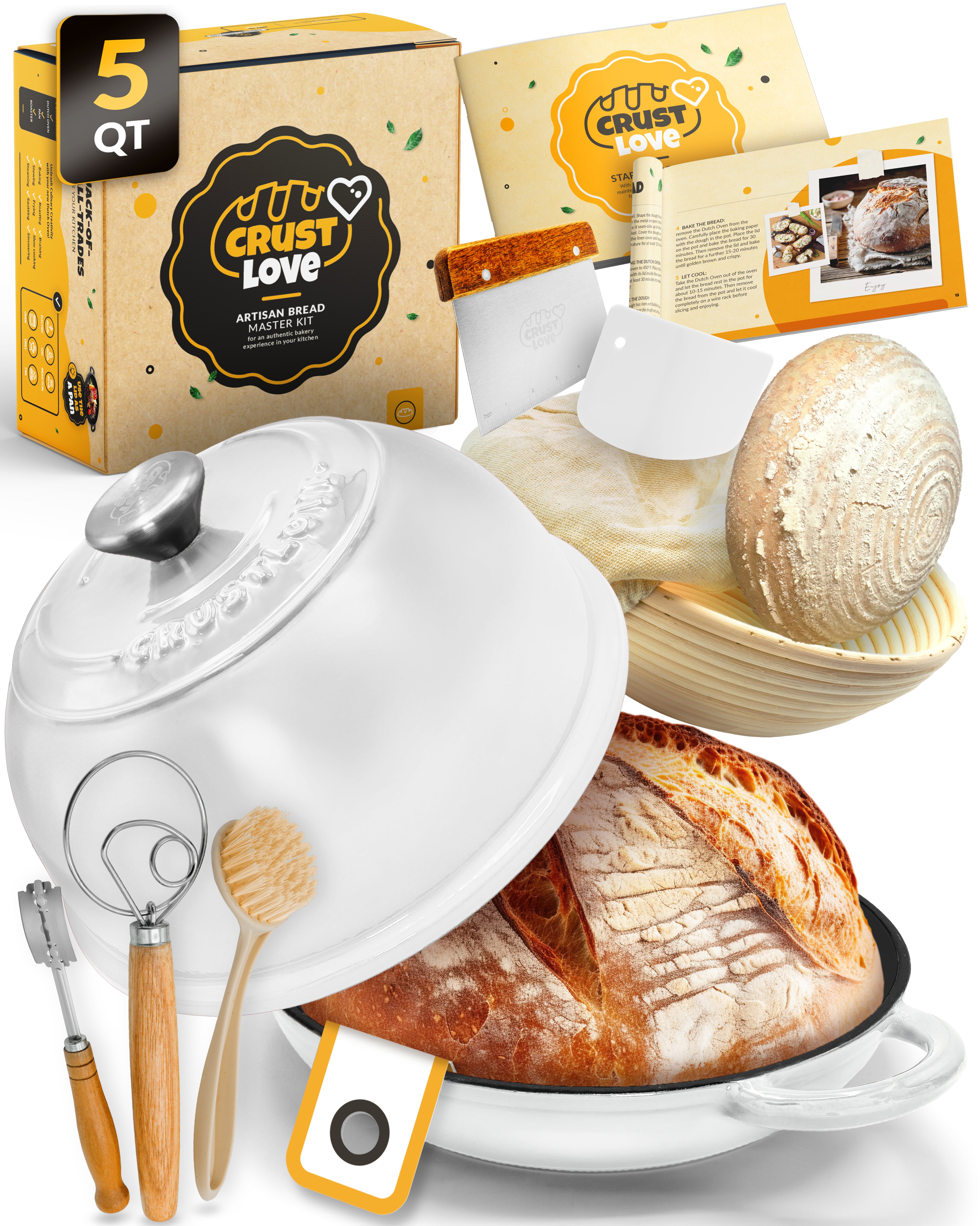 5QT Enamel Bread Dome Baking Set – White Finish