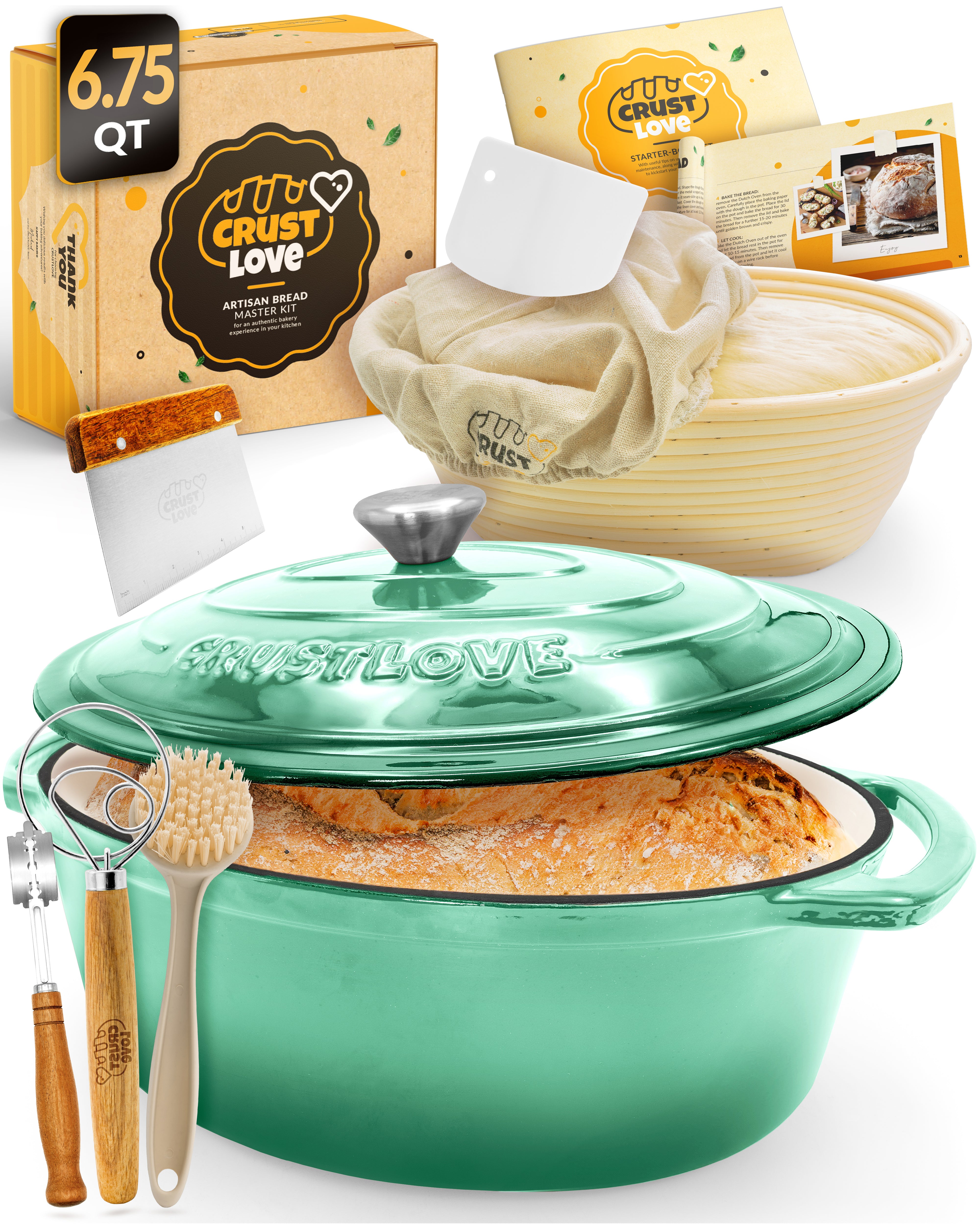 6.75QT Enamel Oval Dutch Oven Baking Set – Green Finish