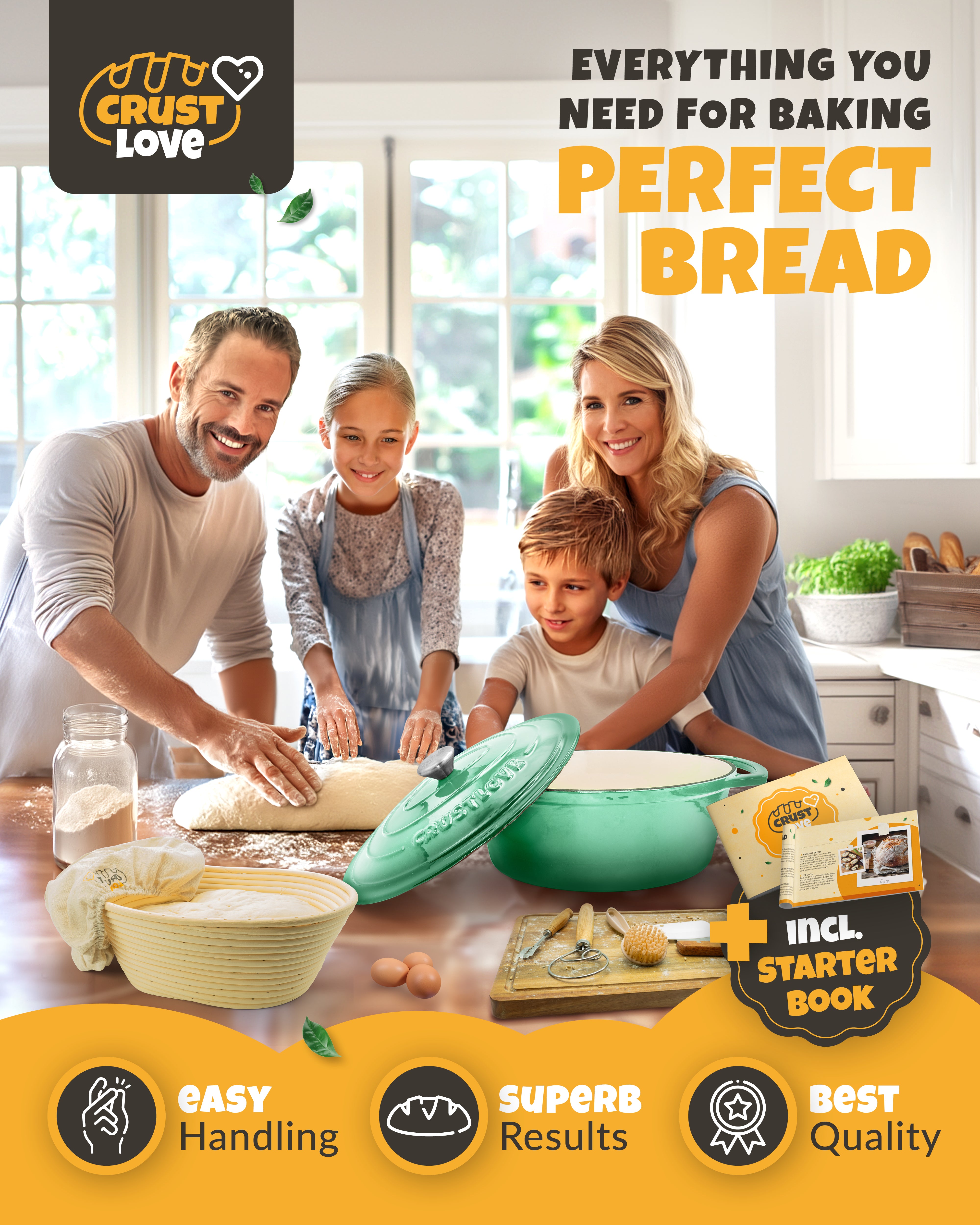 6.75QT Enamel Oval Dutch Oven Baking Set – Green Finish