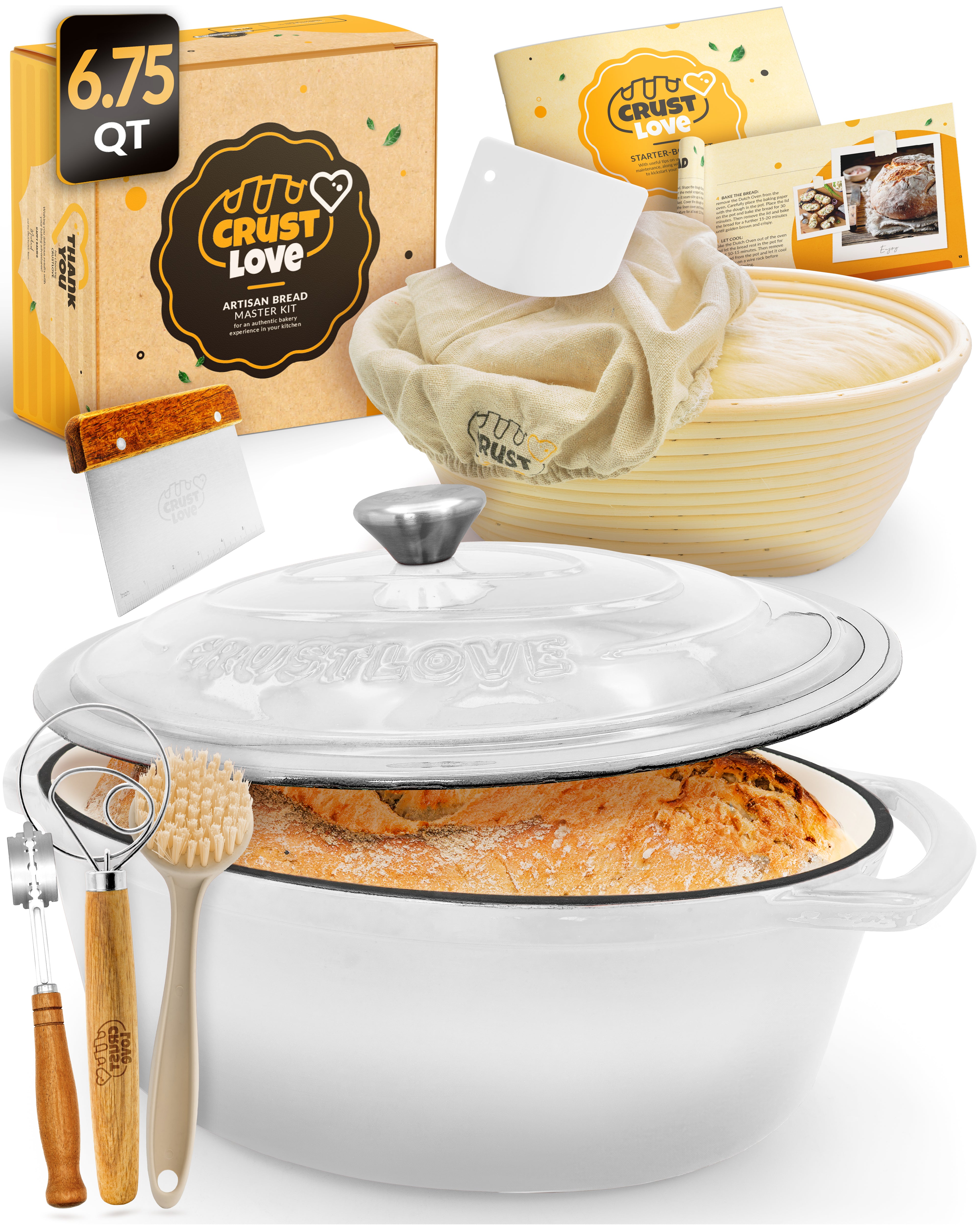 6.75QT Enamel Oval Dutch Oven Baking Set – White Finish