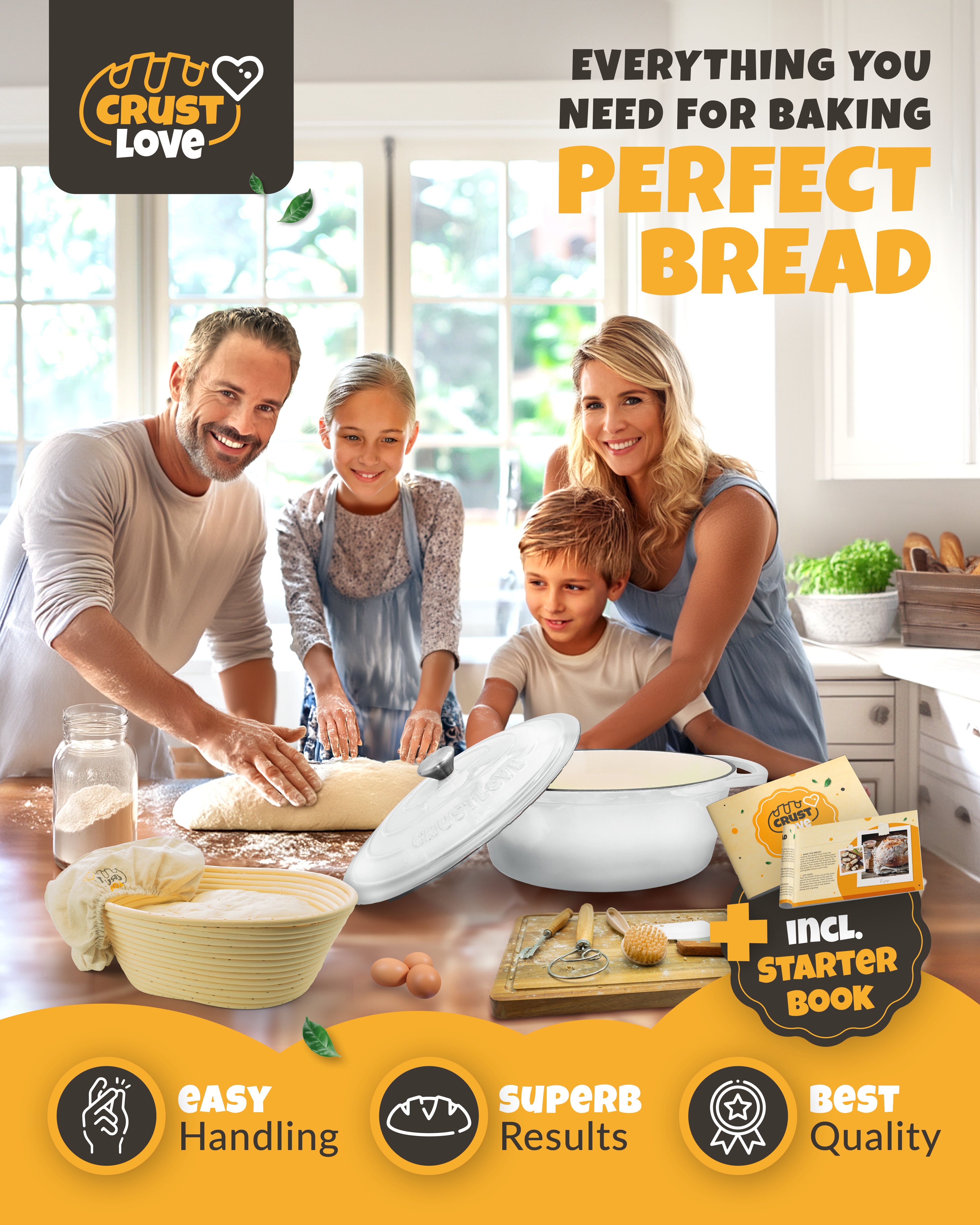 6.75QT Enamel Oval Dutch Oven Baking Set – White Finish