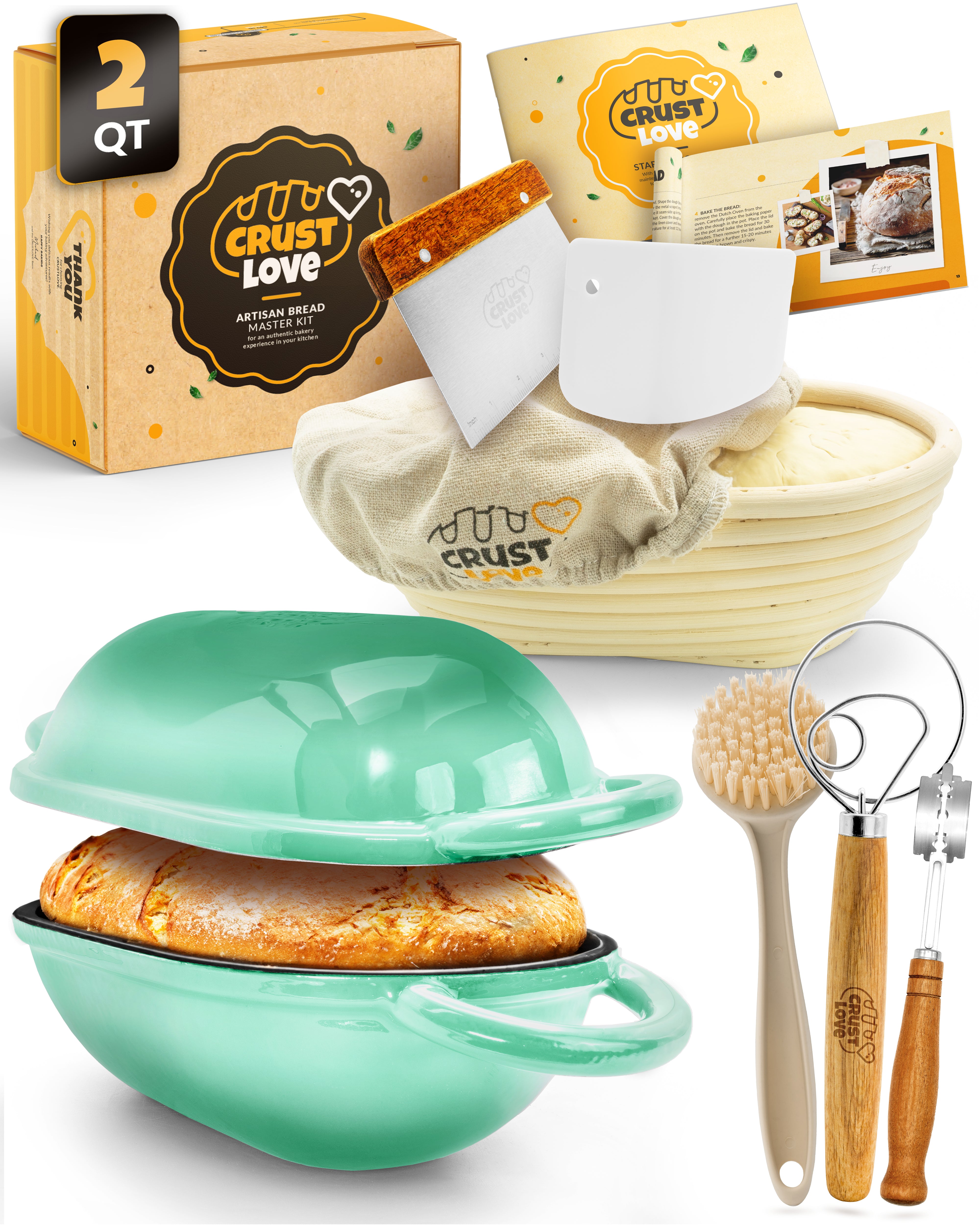 2QT Enamel Oval Dutch Oven Baking Set – Green Finish