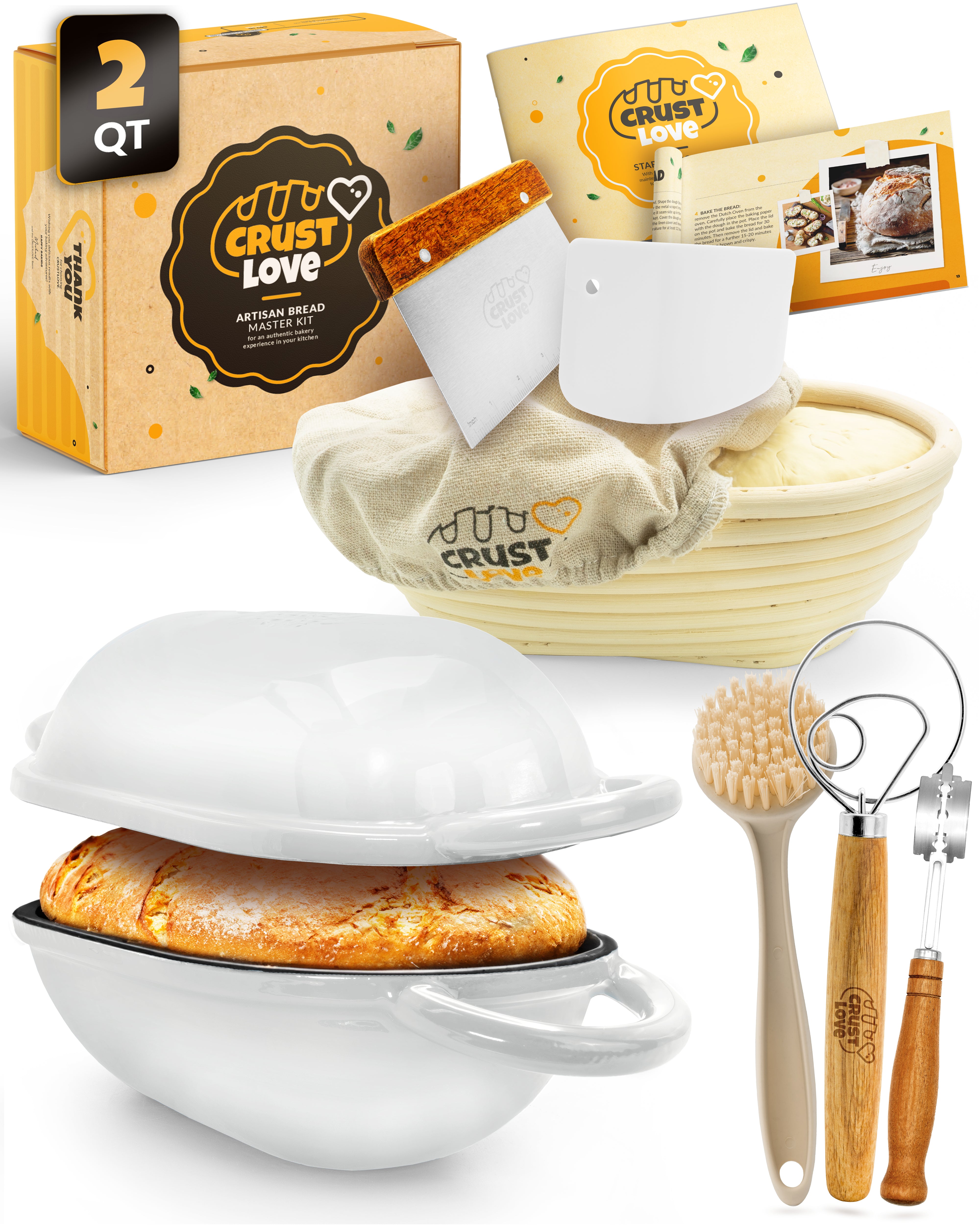 2QT Enamel Oval Dutch Oven Baking Set – White Finish