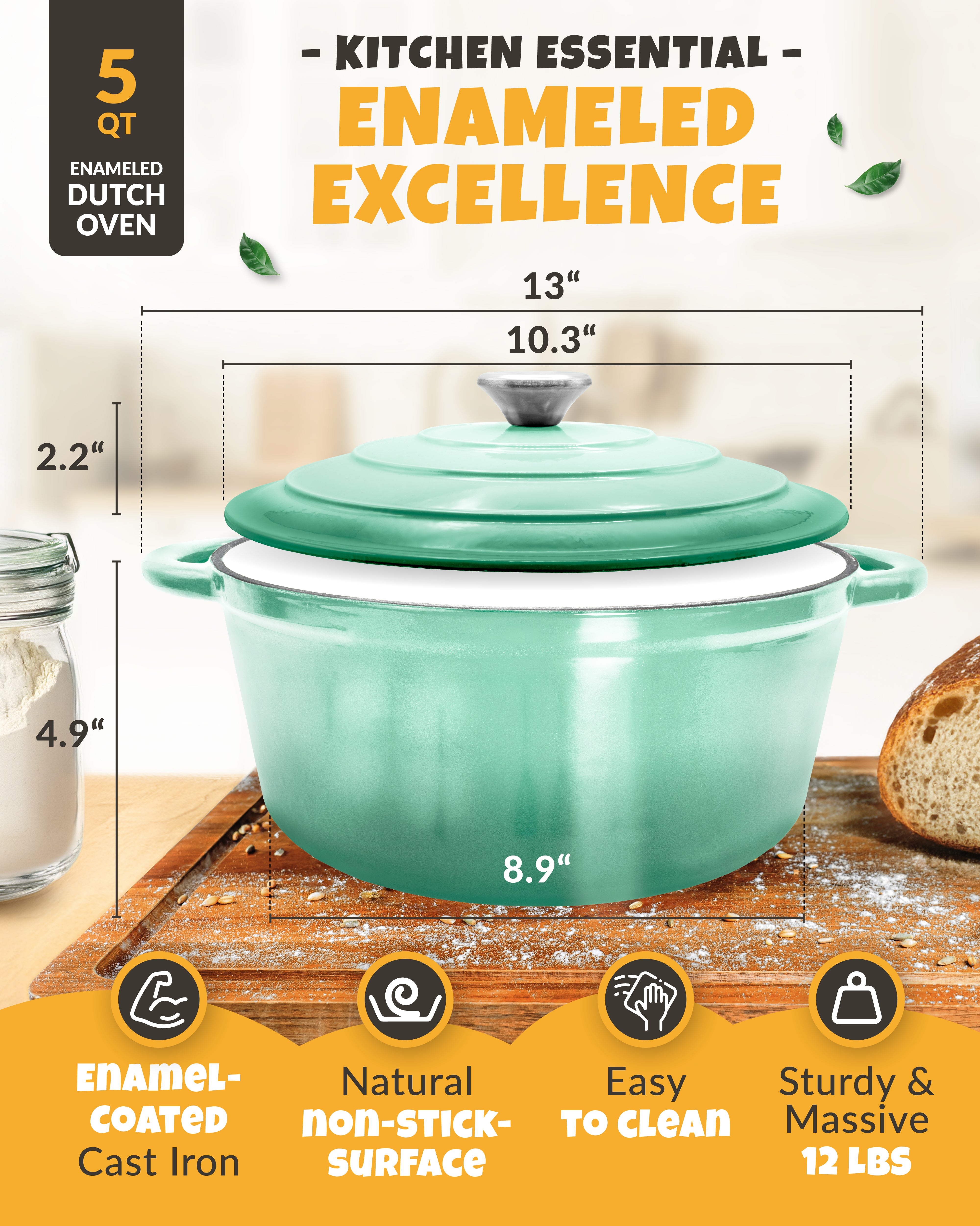 5QT Enamel Dutch Oven Baking Set – Green Finish