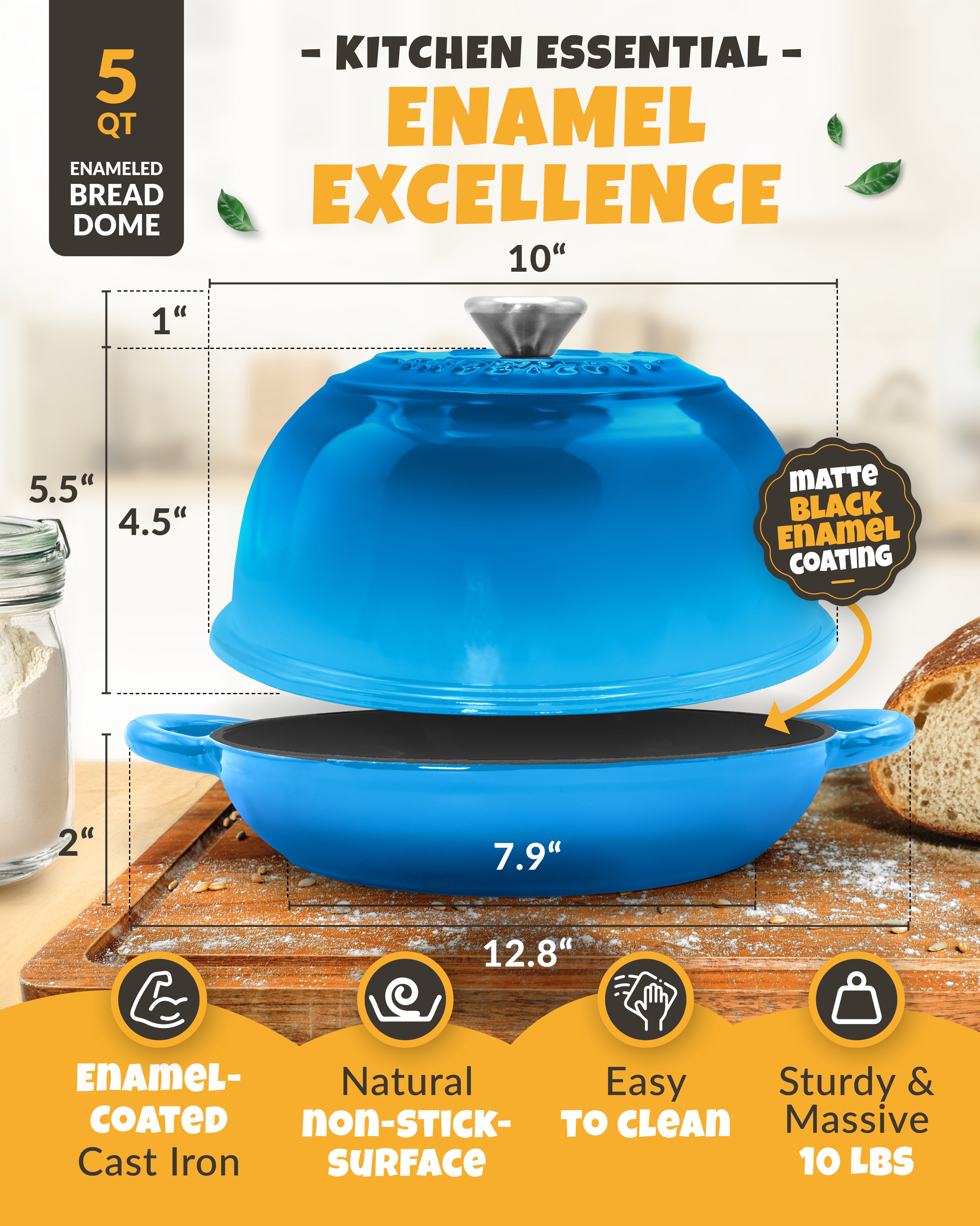 5QT Enamel Bread Dome Baking Set – Blue Finish