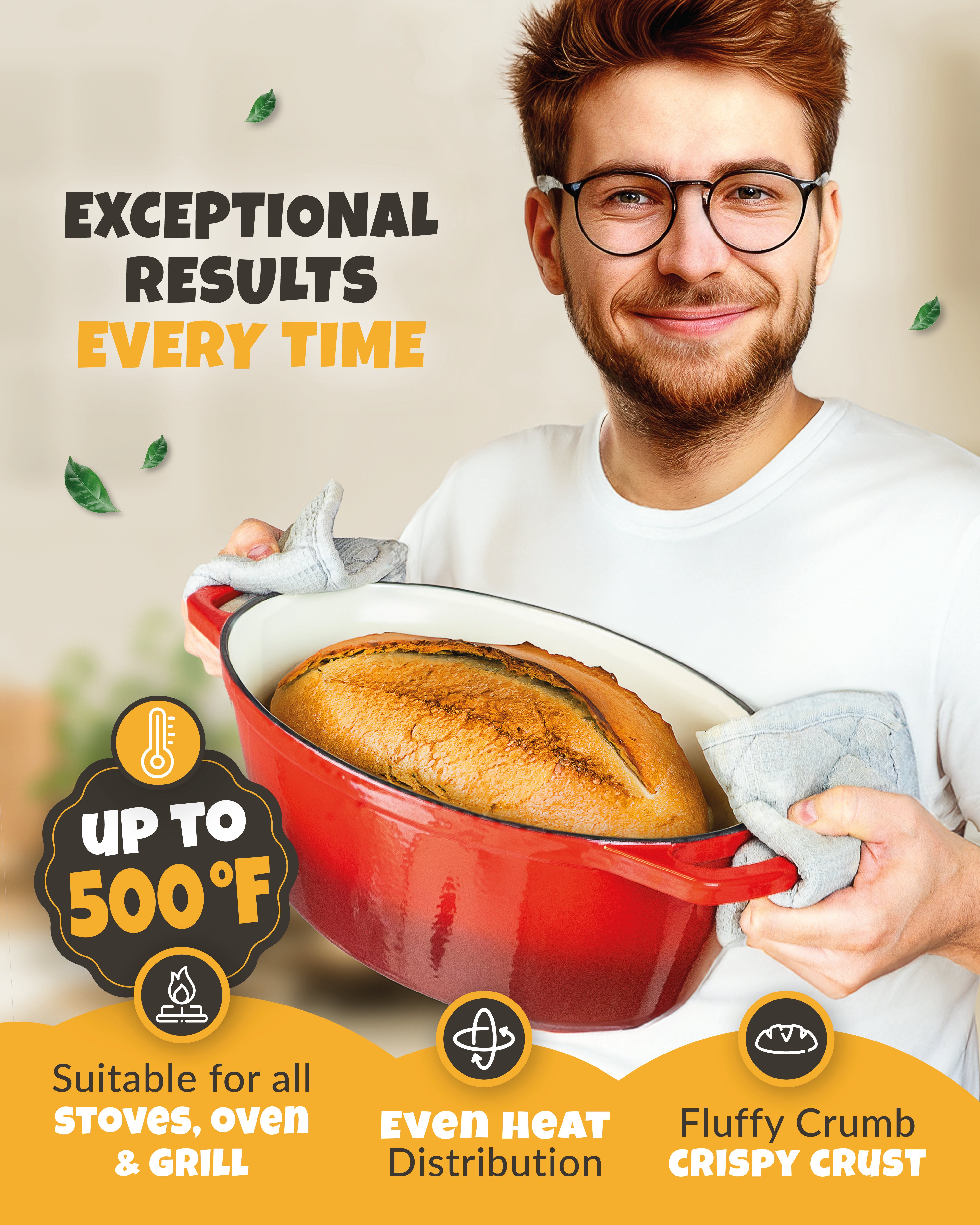 6.75QT Enamel Oval Dutch Oven Baking Set – Red Finish