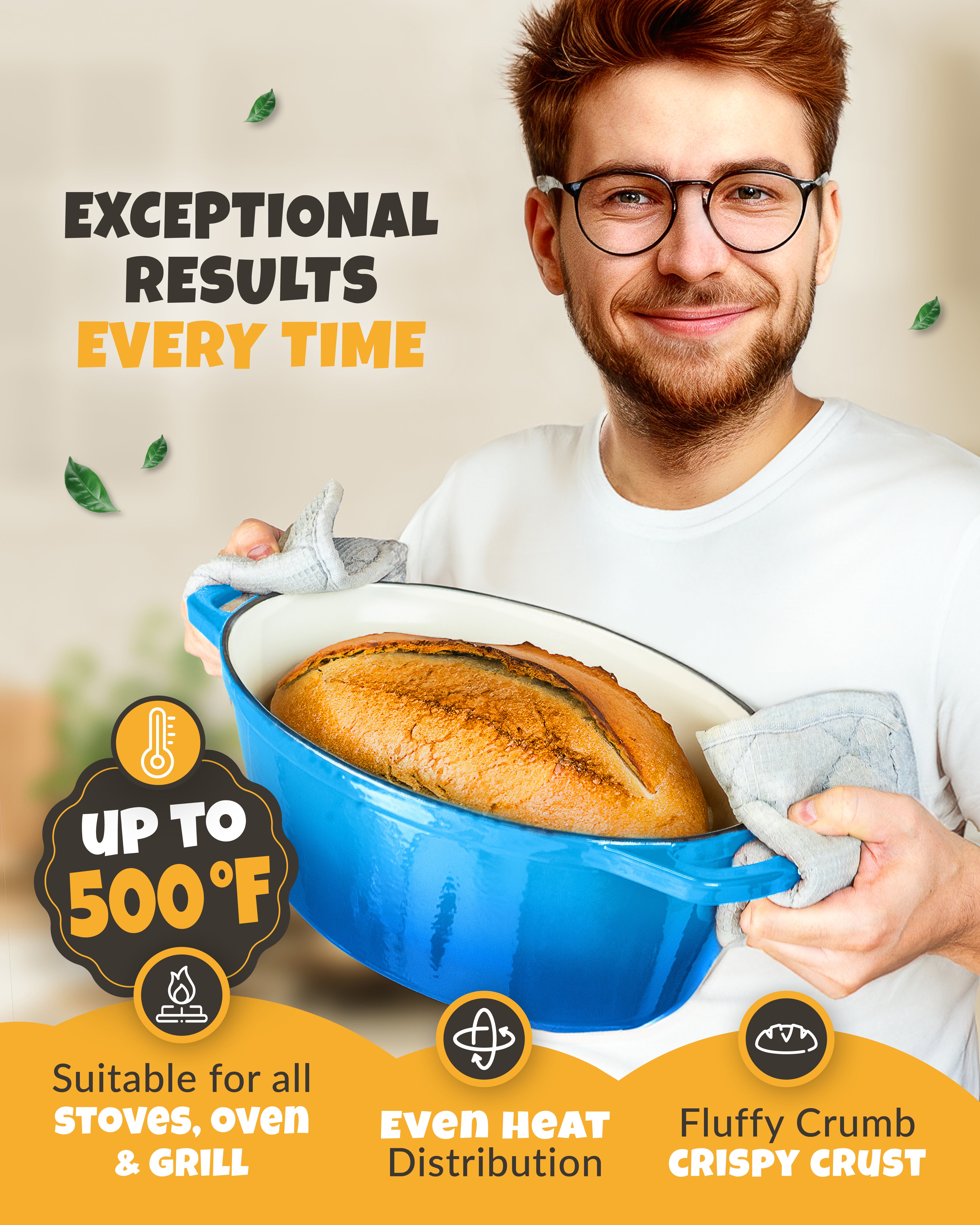 6.75QT Enamel Oval Dutch Oven Baking Set – Blue Finish