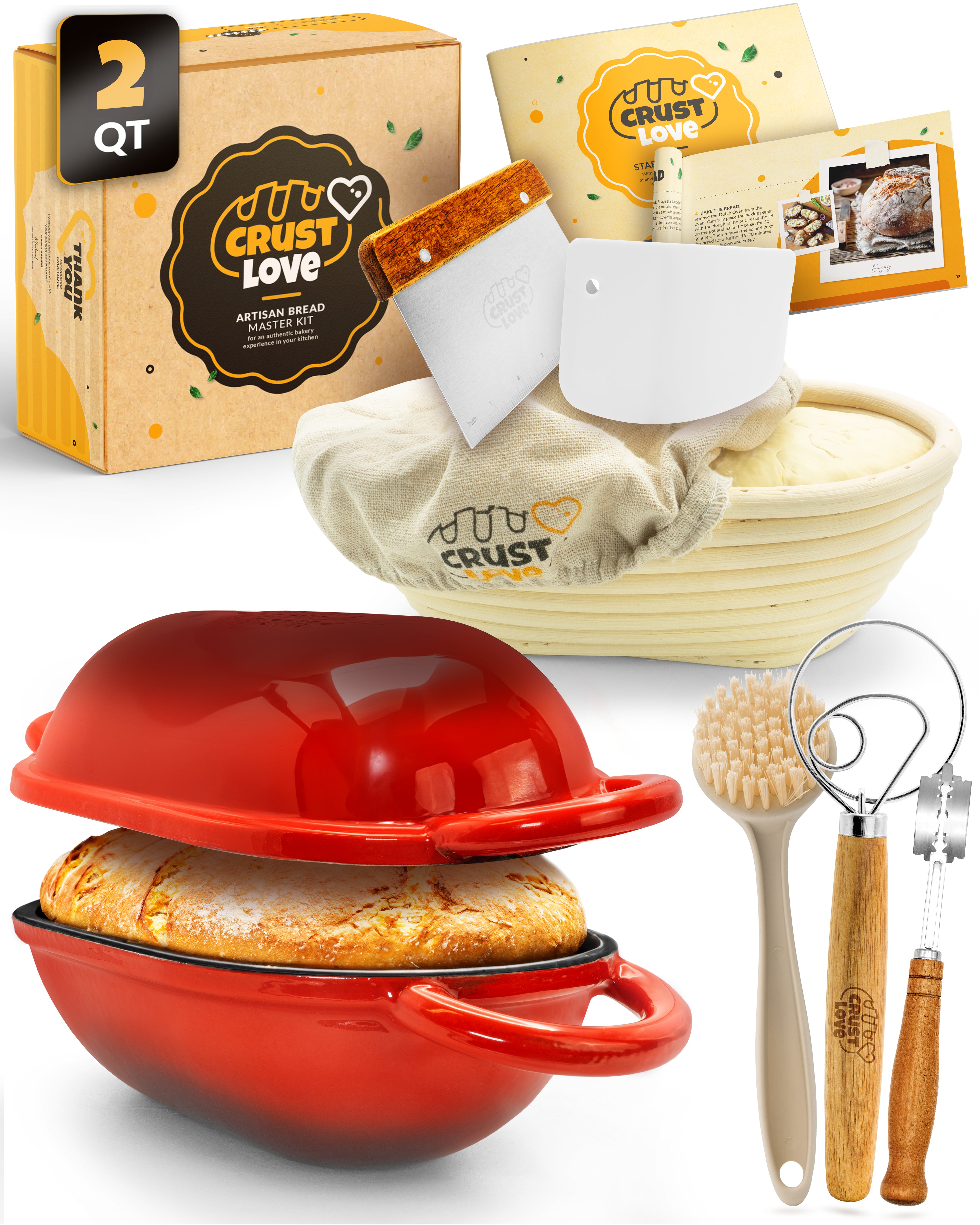 2QT Enamel Oval Dutch Oven Baking Set – Red Finish