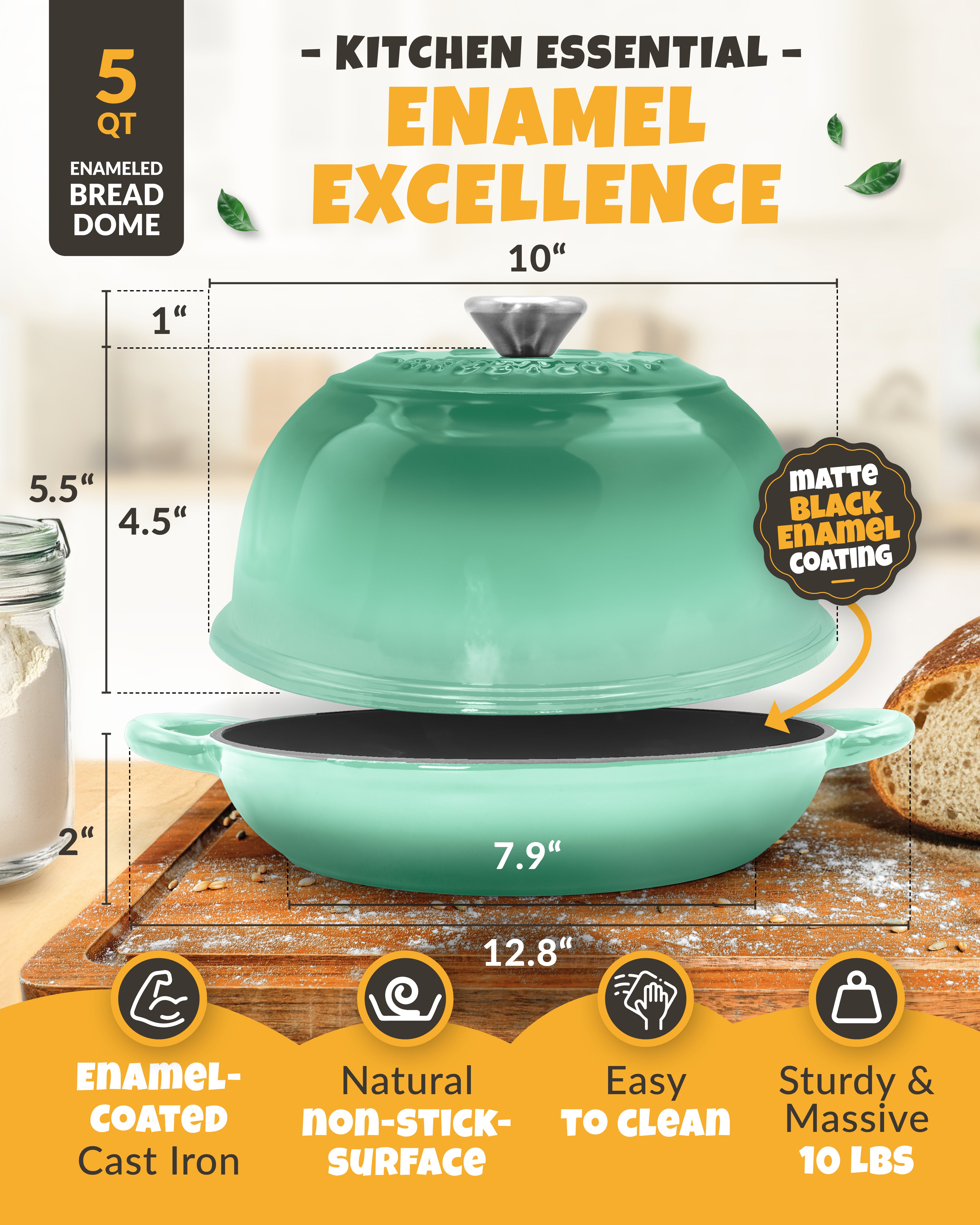 5QT Enamel Bread Dome Baking Set – Green Finish
