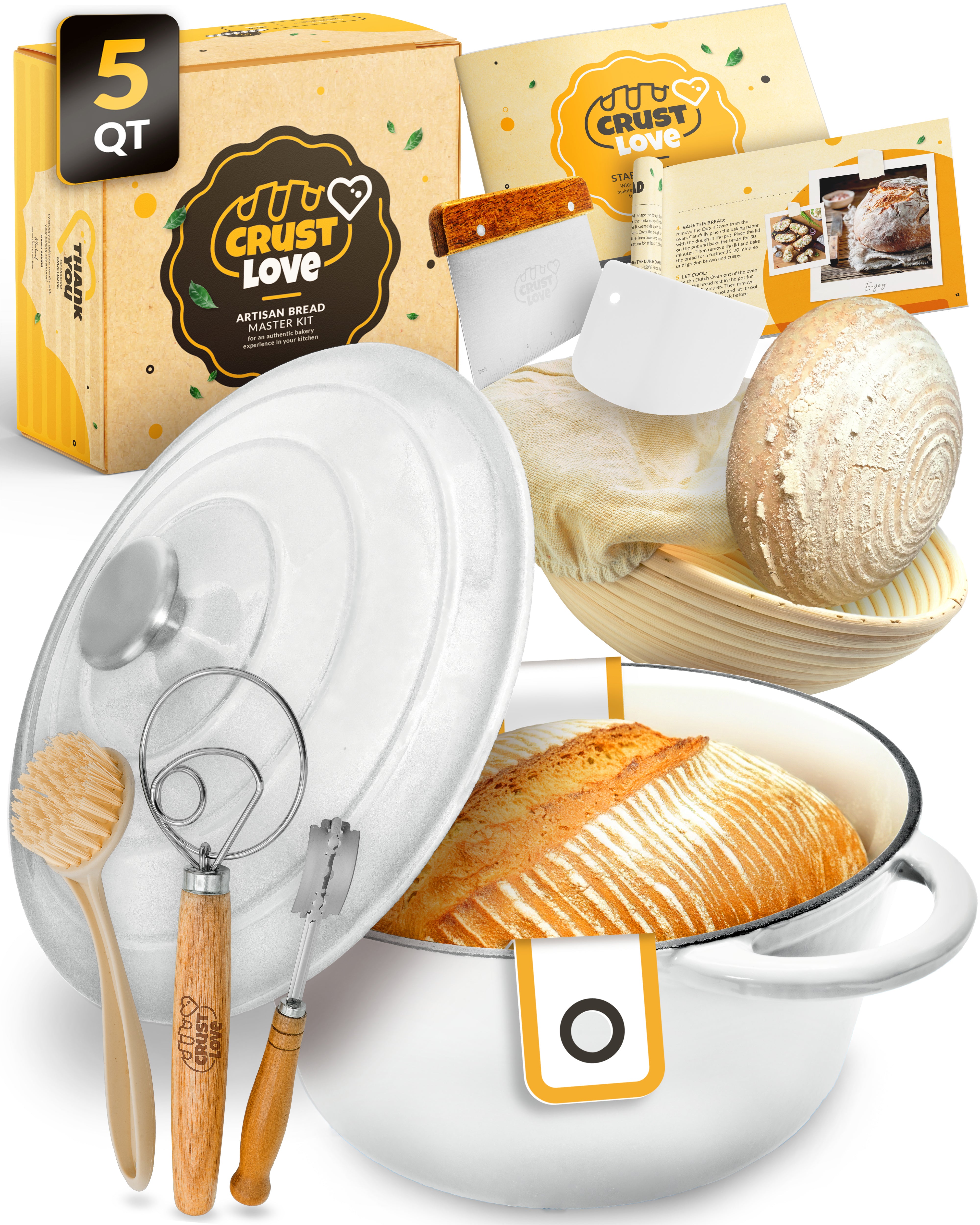 5QT Enamel Dutch Oven Baking Set – White Finish