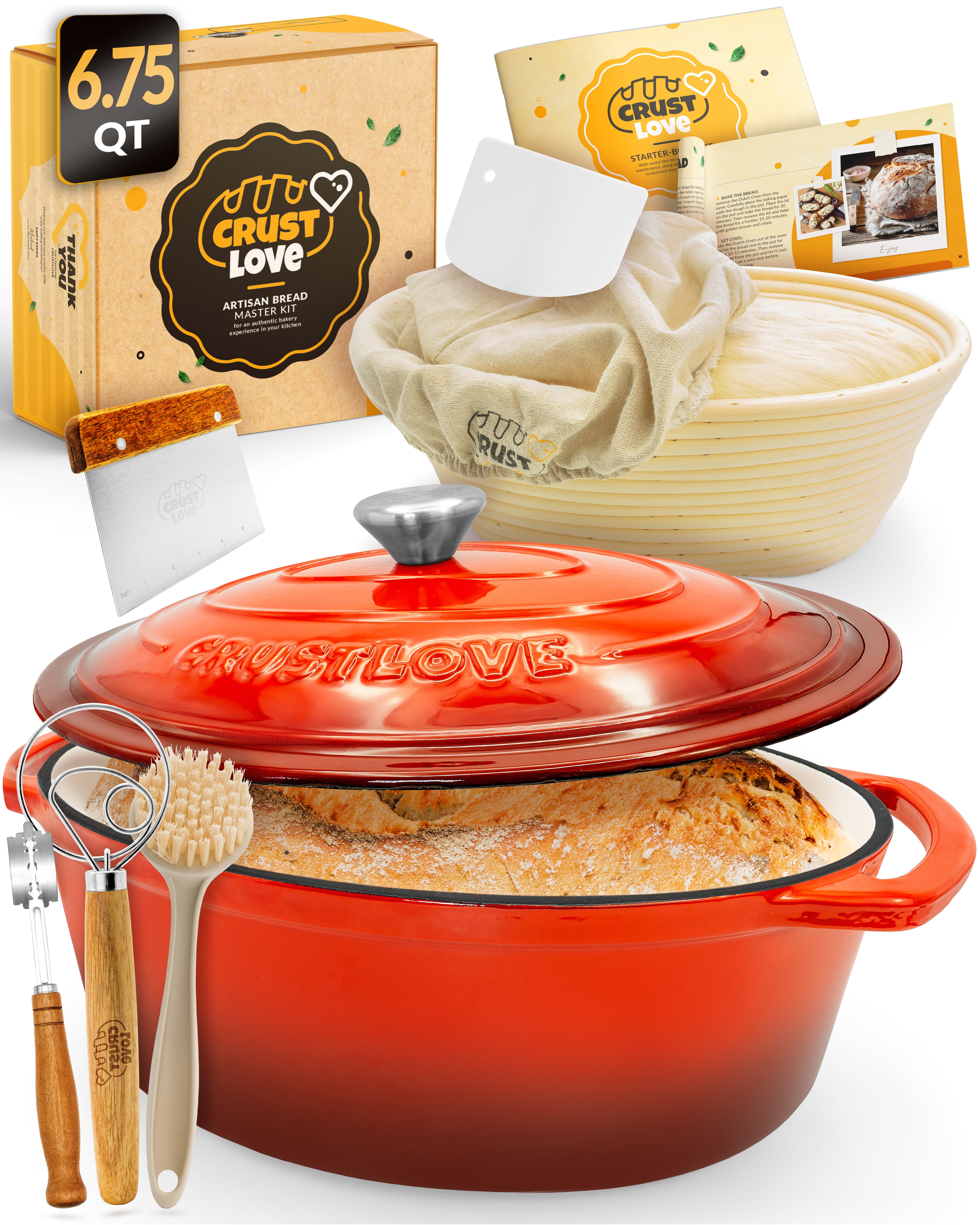 6.75QT Enamel Oval Dutch Oven Baking Set – Red Finish