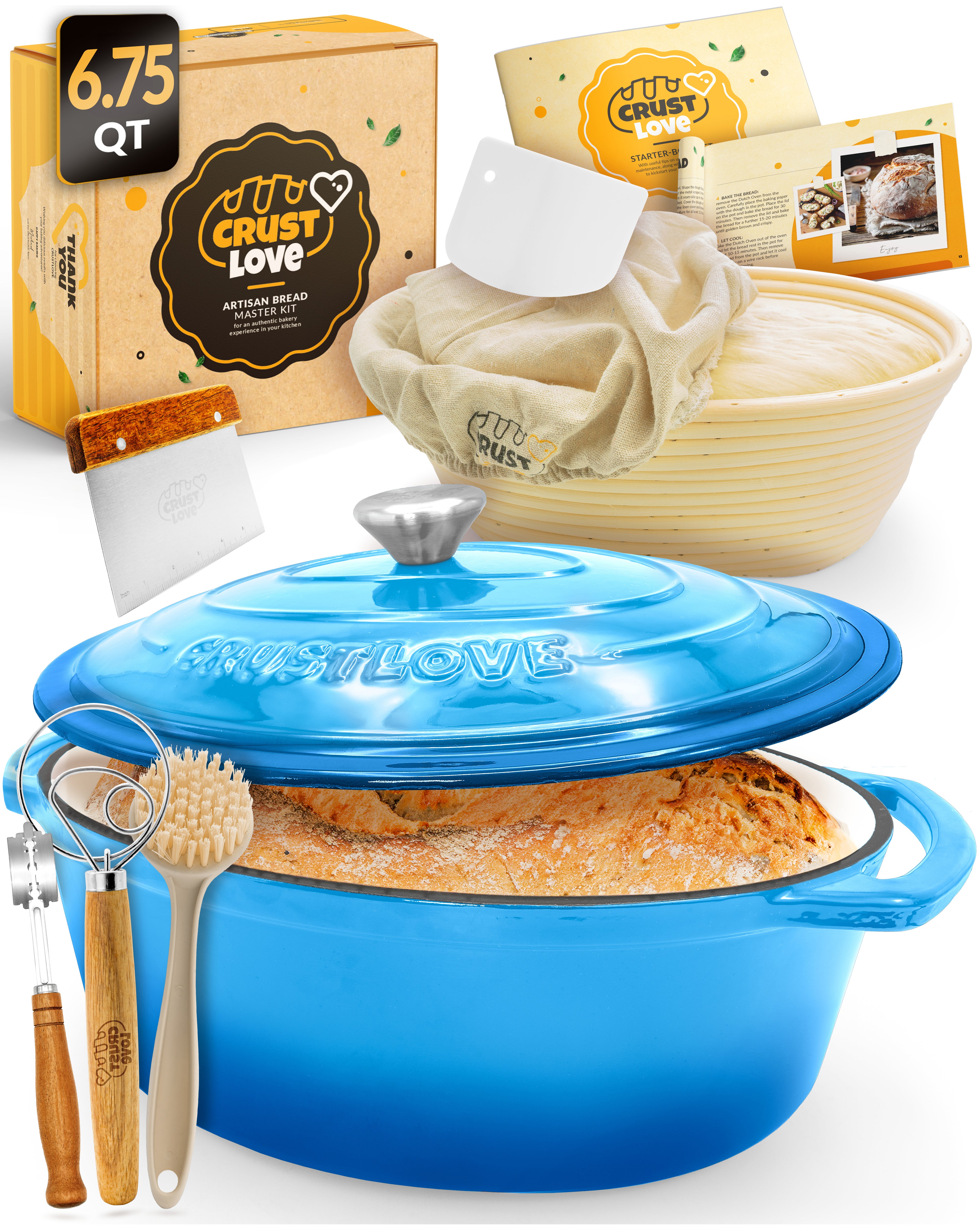 6.75QT Enamel Oval Dutch Oven Baking Set – Blue Finish